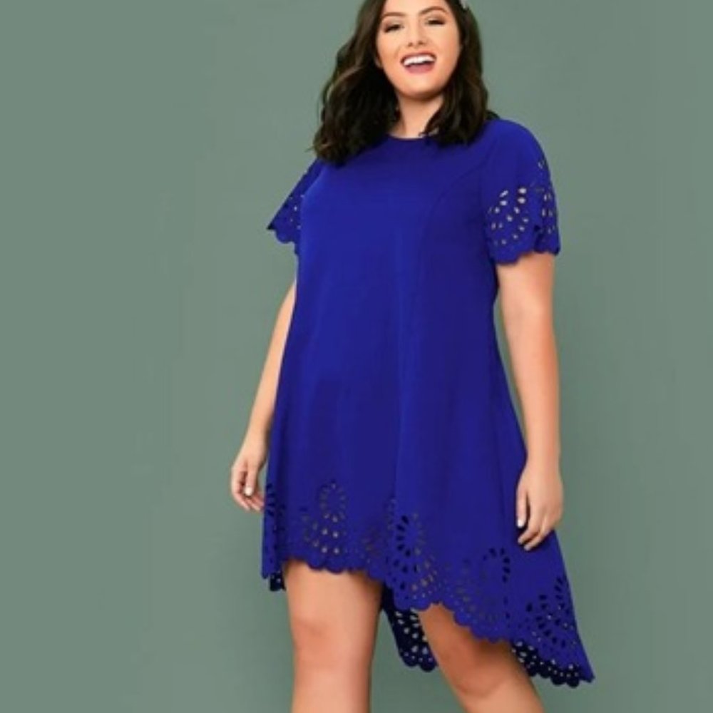 Shein Women's Dress Size 1X, Blue Scallop Edge